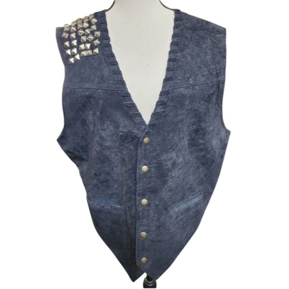 Vintage 1980's Stefano Man Studded Leather Vest Size M Lined Black - Picture 1 of 7
